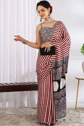 Striped silk blend leheriya saree