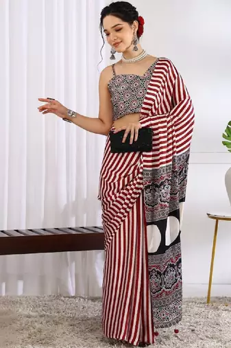 Striped silk blend leheriya saree