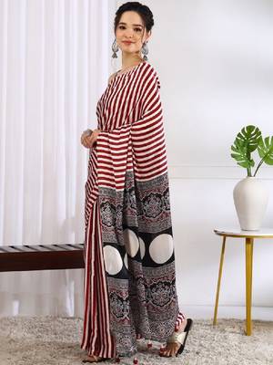 Striped silk blend leheriya saree 3