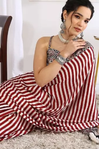 Striped silk blend leheriya saree