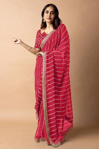 Leheriya embroidered poly georgette leheriya saree