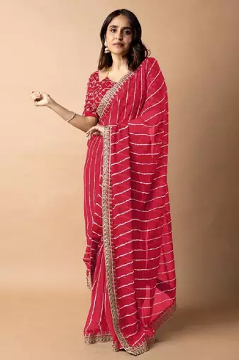 Leheriya embroidered poly georgette leheriya saree