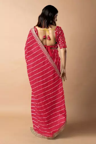 Leheriya embroidered poly georgette leheriya saree