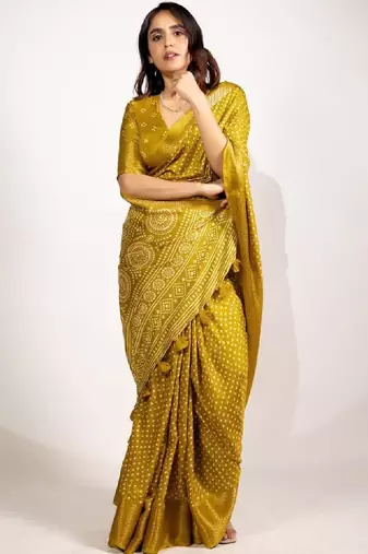 Bandhani zari silk cotton bandhani saree