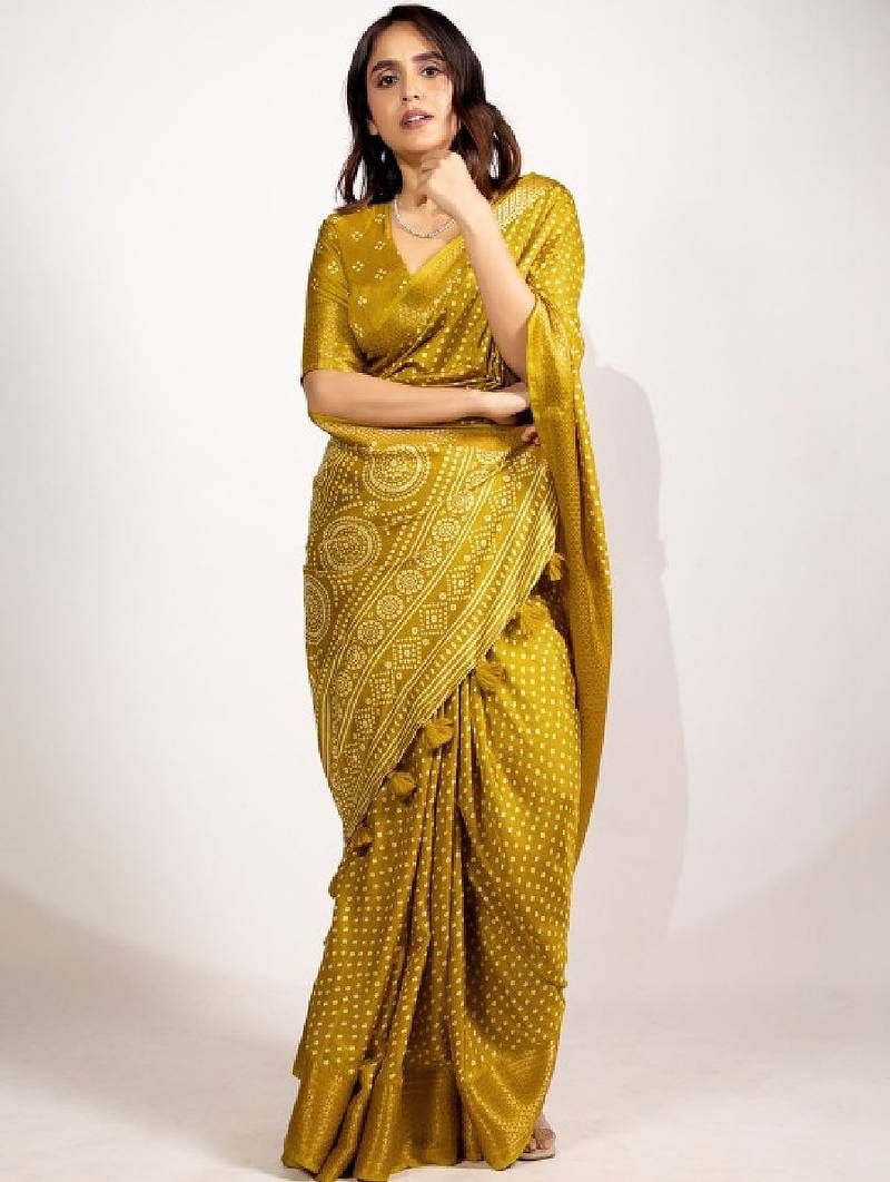 Bandhani zari silk cotton bandhani saree