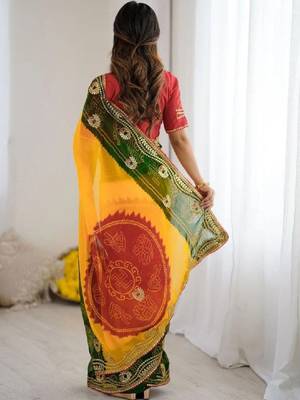 Womens georgette bandhani embroidered sarees 2