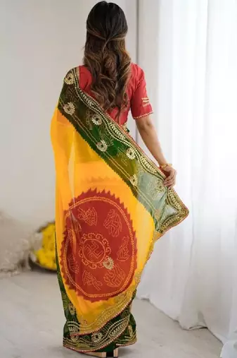 Womens georgette bandhani embroidered sarees