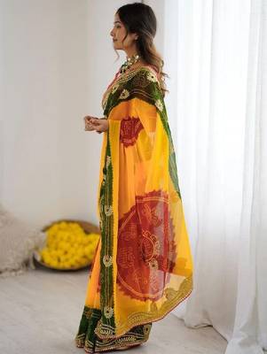 Womens georgette bandhani embroidered sarees 3