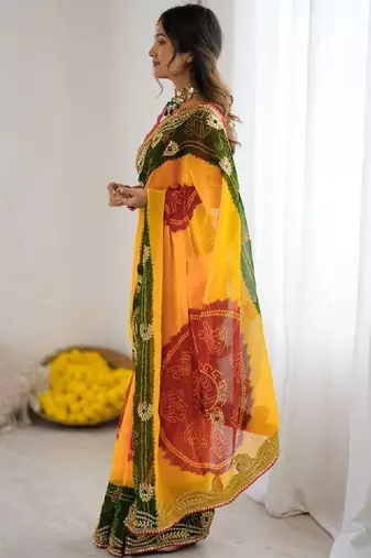 Womens georgette bandhani embroidered sarees