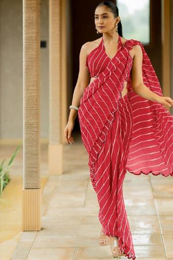 Red poly georgette sarees