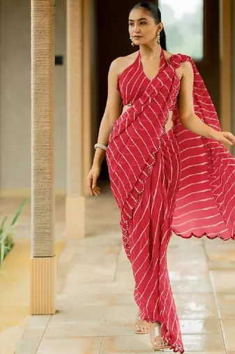 Red poly georgette sarees