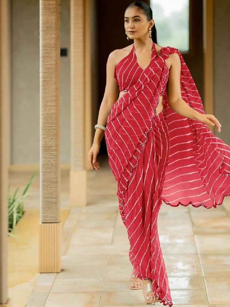 Red poly georgette sarees