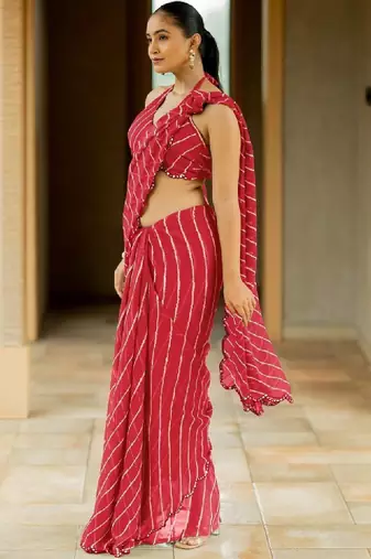 Red poly georgette sarees