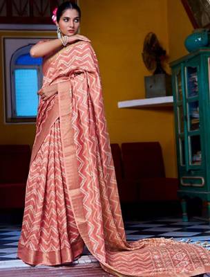 Woven design zari silk blend leheriya saree 1