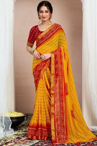 Bandhani zari pure chiffon bandhani saree