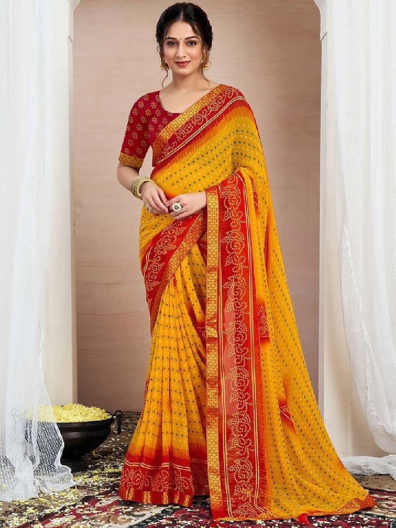 Bandhani zari pure chiffon bandhani saree