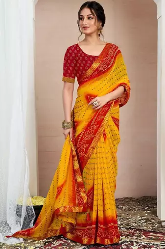 Bandhani zari pure chiffon bandhani saree