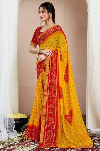Bandhani zari pure chiffon bandhani saree