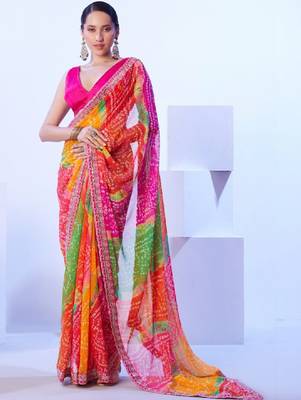 Bandhani embroidered pure georgette bandhani saree 1