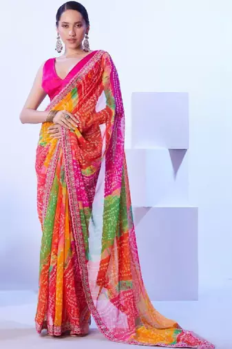 Bandhani embroidered pure georgette bandhani saree