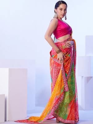 Bandhani embroidered pure georgette bandhani saree 2