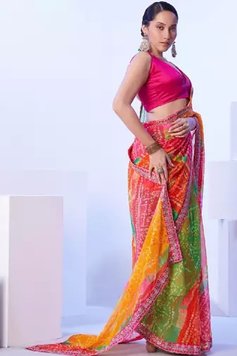 Bandhani embroidered pure georgette bandhani saree