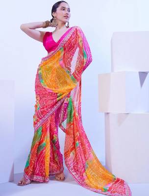 Bandhani embroidered pure georgette bandhani saree 3