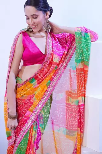 Bandhani embroidered pure georgette bandhani saree