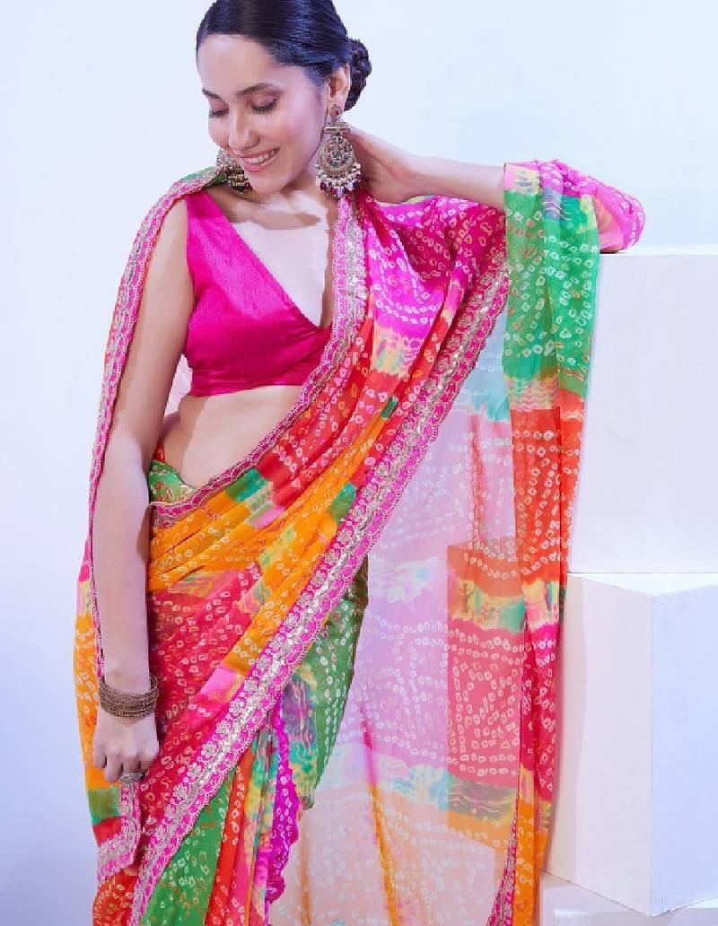 Bandhani embroidered pure georgette bandhani saree