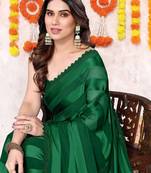 Striped beads and stones leheriya saree