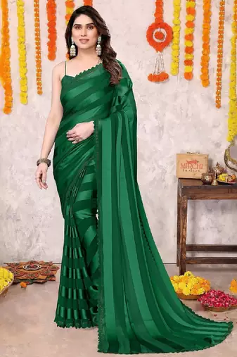 Striped beads and stones leheriya saree