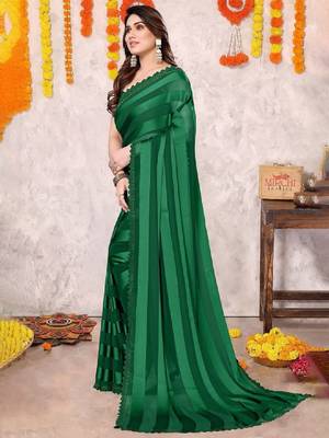 Striped beads and stones leheriya saree 3