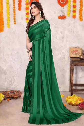 Striped beads and stones leheriya saree