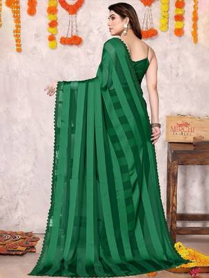 Striped beads and stones leheriya saree 4