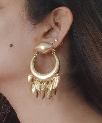 Gold plated leaf chandbali earrings 1