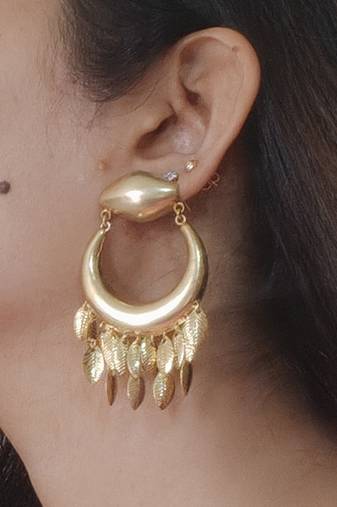 Gold plated leaf chandbali earrings