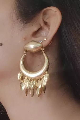 Gold plated leaf chandbali earrings