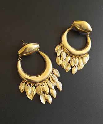 Gold plated leaf chandbali earrings 2