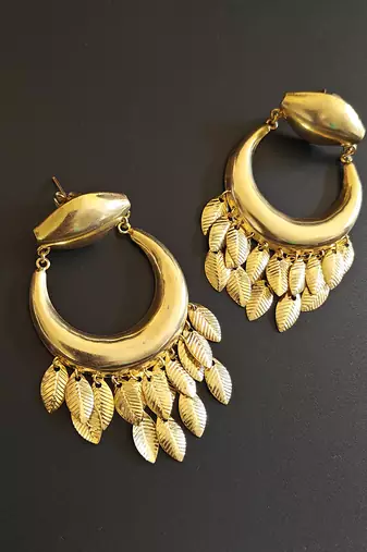 Gold plated leaf chandbali earrings