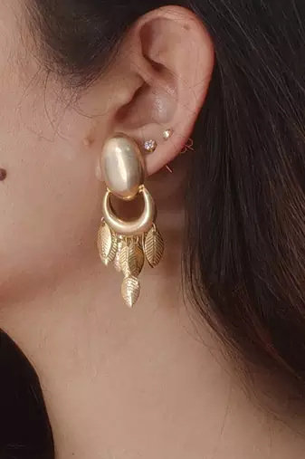 Gold plated chand leaf earrings
