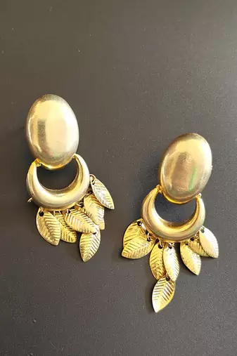 Gold plated chand leaf earrings