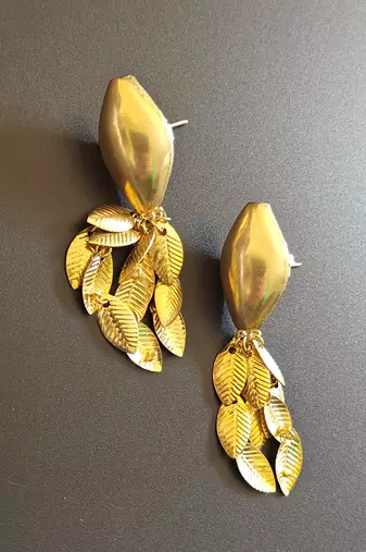 Gold plated leaf drop earrings