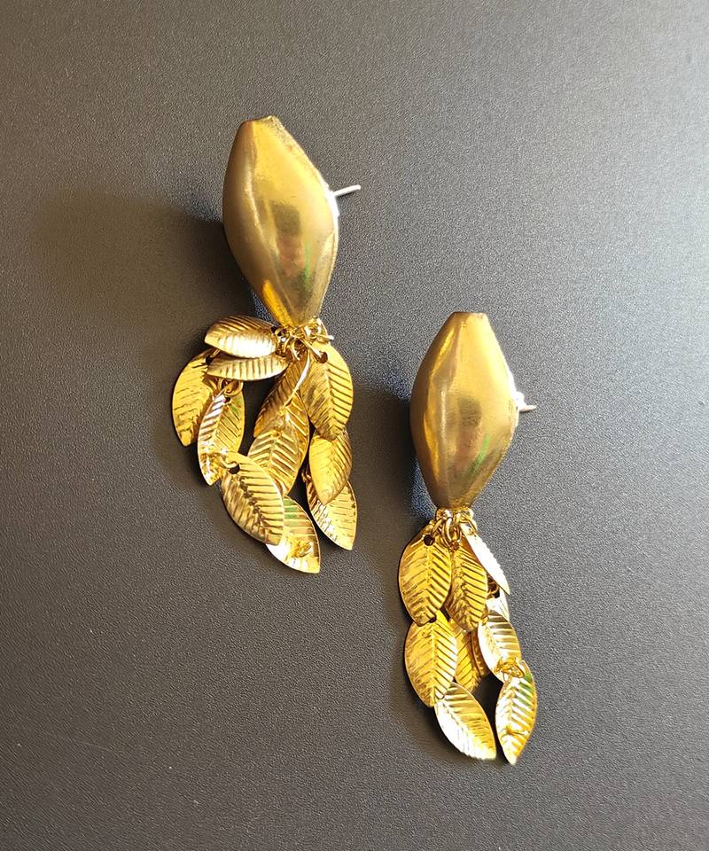Gold plated leaf drop earrings