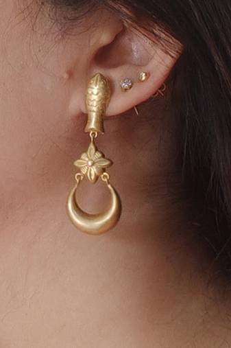 Gold plated fish danglers earrings