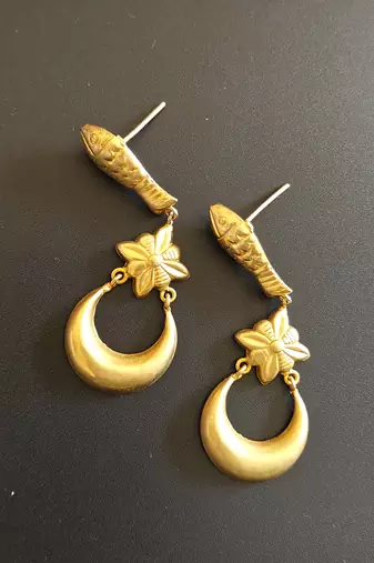 Gold plated fish danglers earrings