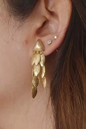 Gold plated triangle leaf earrings