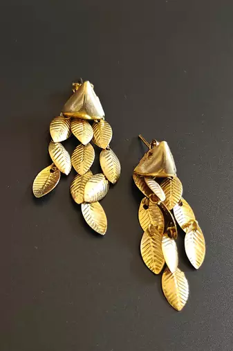 Gold plated triangle leaf earrings