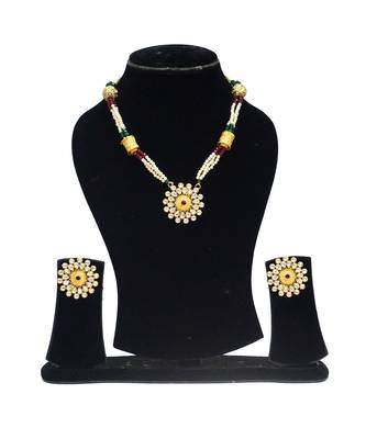 Gold plated ruby red stone floral necklace set 3