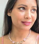 Gold plated pink stone beaded necklace