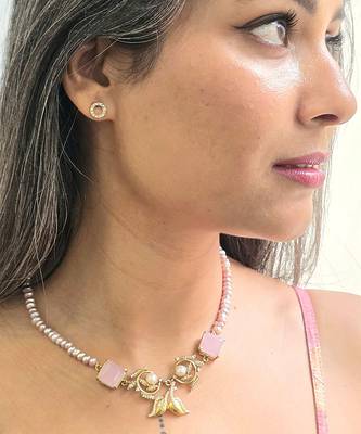 Gold plated pink stone beaded necklace 2